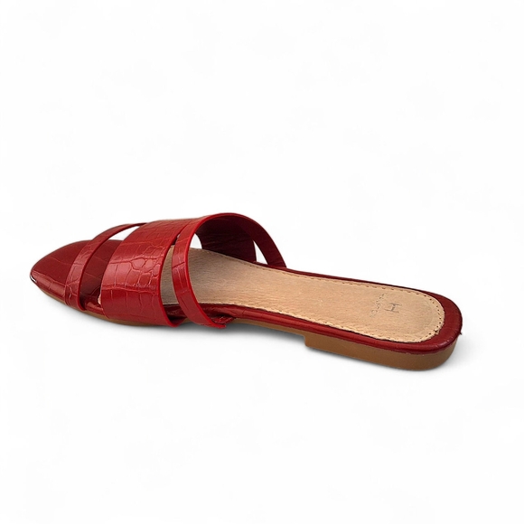Halston Red Croc-Embossed Flat Slide Sandals – Size 8 - Picture 4 of 12